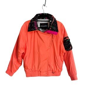 Vintage 80s Snuggler Seattle neon orange paint splatter ski jacket sz M retro